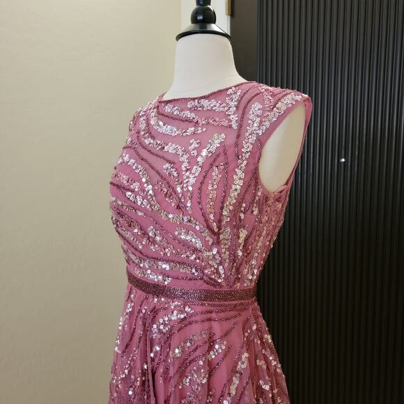 Mac Duggal 5445 Purple Pink 4 Embellished Cap Sleeve Evening Gown Formal Dress - Picture 3 of 13